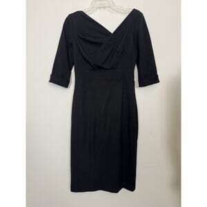 Black Halo Black Midi Dress with Draped V-Neck